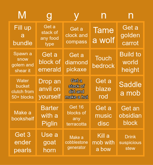 Minecraft Bingo Card