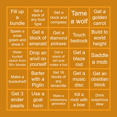 Minecraft Bingo Card