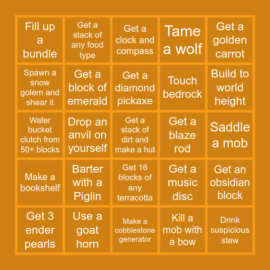 Minecraft Bingo Card