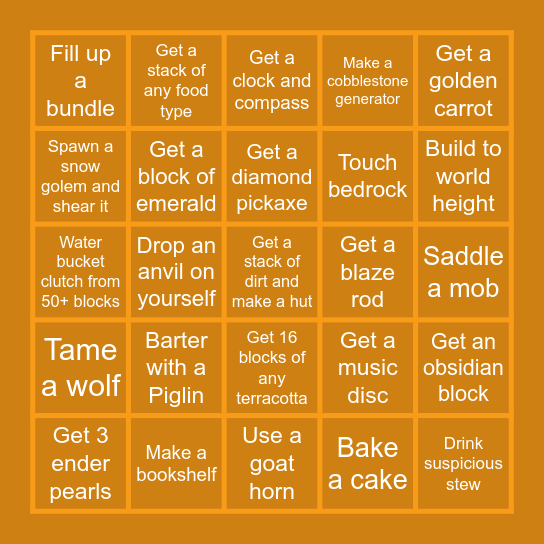 Minecraft Bingo Card