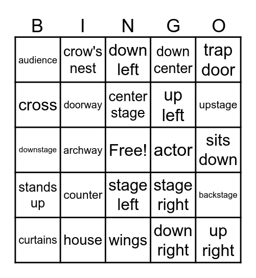 Stage Direction Bingo Card