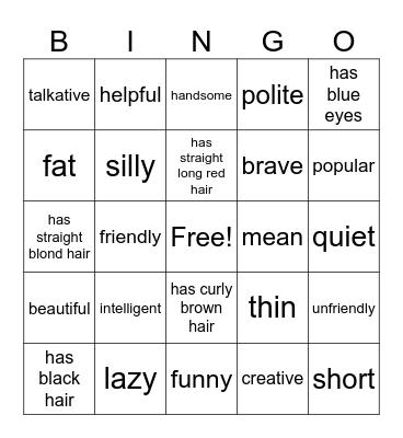 Describing People Bingo Card