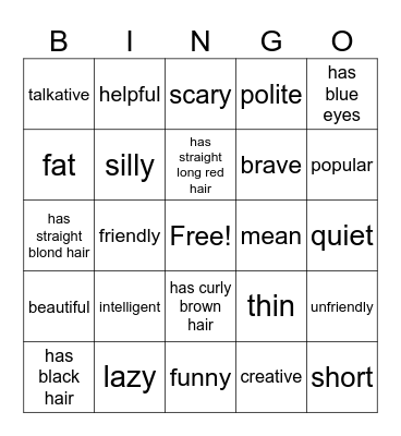 Describing People Bingo Card