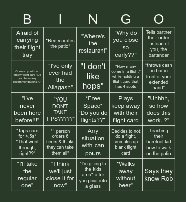 Bar Bingo Card
