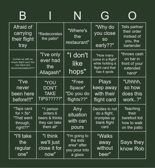 Bar Bingo Card