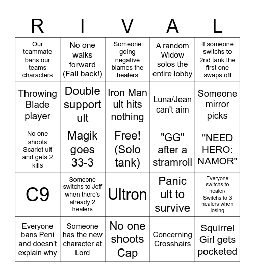 Pain Bingo Card