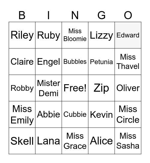FPE characters Bingo Card
