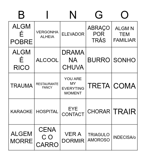 KDRAMA Bingo Card