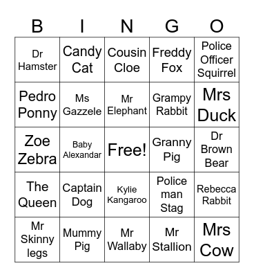 Peppa Pig Bingo Card