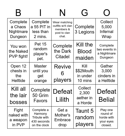 The FIXX: Season 10 Bingo Card