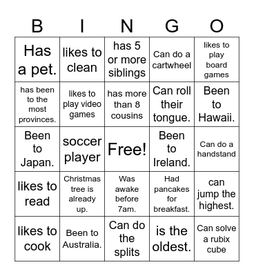 Grade 5/6 Day Bingo Card