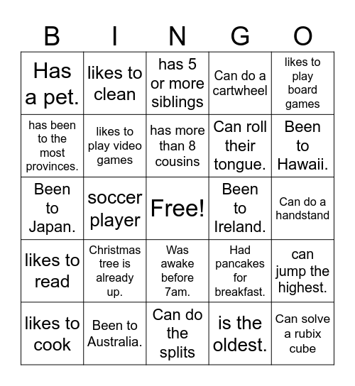 Grade 5/6 Day Bingo Card