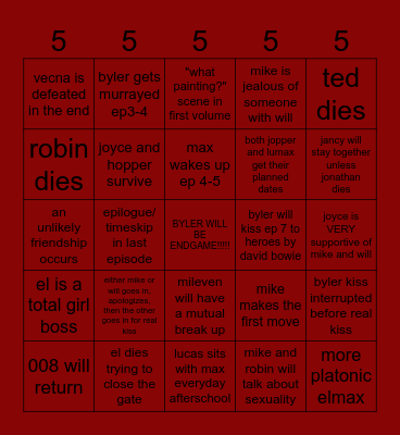 Stranger Things S5 Bingo Card