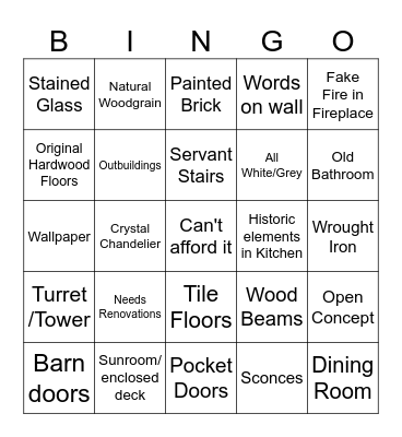Zillow Historic House Bingo Card