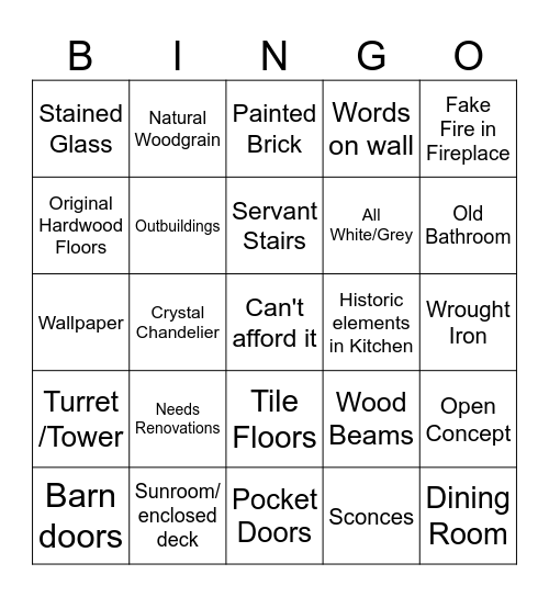 Zillow Historic House Bingo Card