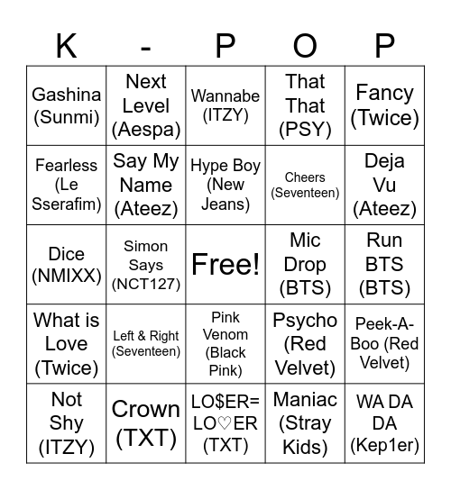 K-POP BINGO ! Bingo Card