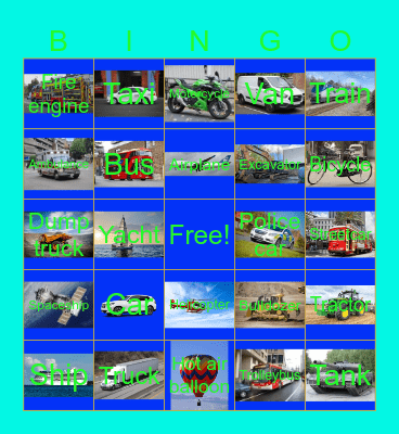 Vehicles sounds Bingo Card