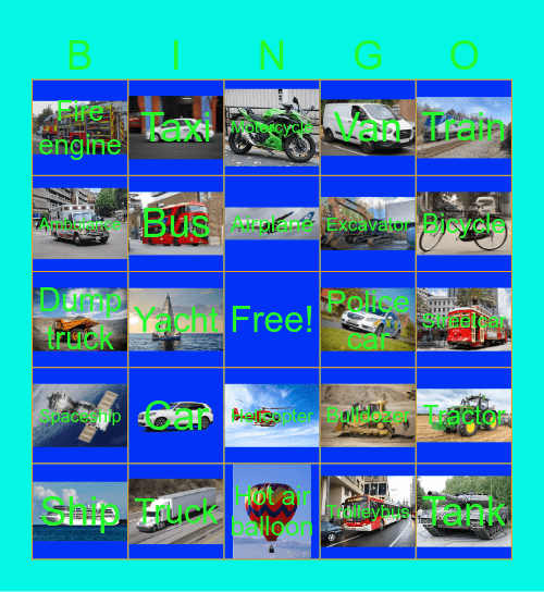 Vehicles sounds Bingo Card