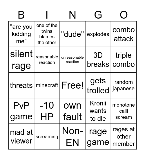 HoloEN Rage Bingo Card