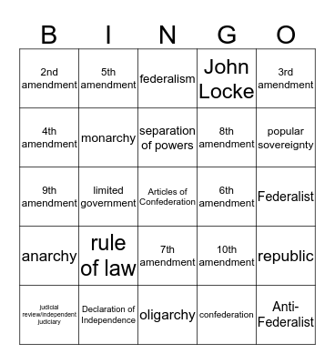 Government Institutions Bingo Card