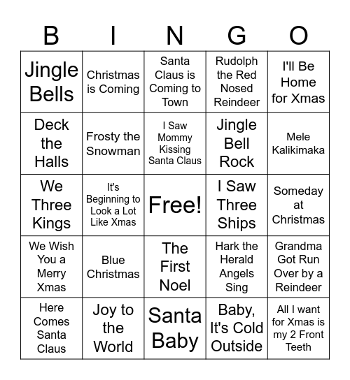 Christmas Music Bingo Card