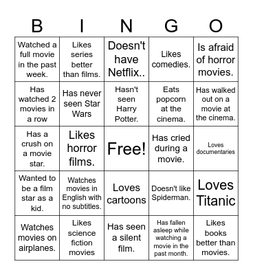 Find Someone Who- Cinema Edition! Bingo Card