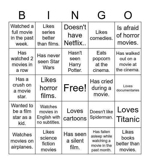 Find Someone Who- Cinema Edition! Bingo Card