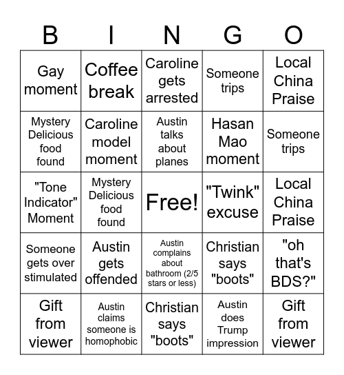 China BINGO Card