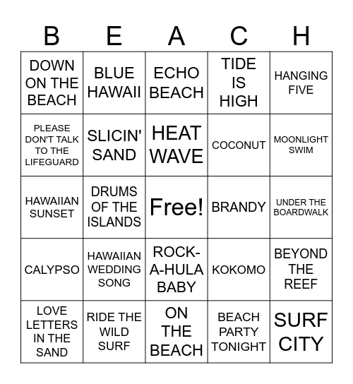 BEACH PARTY Bingo Card