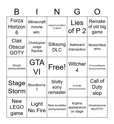 Game Awards Bingo 2025 Bingo Card