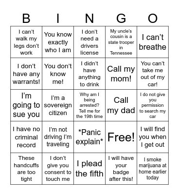 Under Arrest( Bingo Card