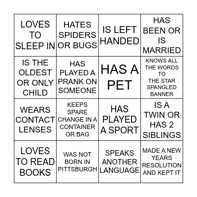 Getting to Know You BINGO Card