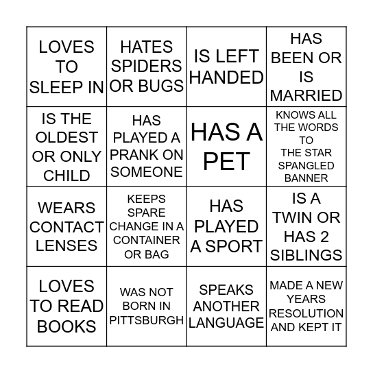 Getting to Know You BINGO Card