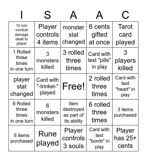 TBoIFS Bingo Card