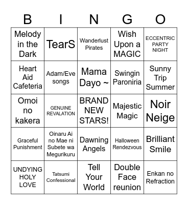 Starry Symphony Day 2 Setlist Bingo Card