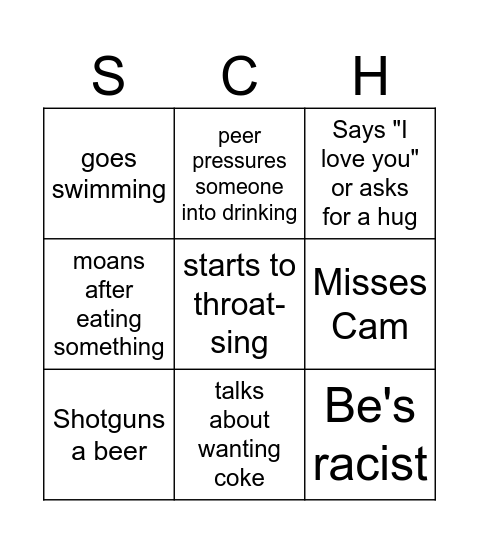 SCHMINGO!!!! Bingo Card