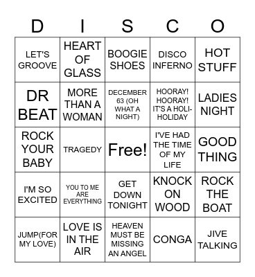 Disco Fever Bingo Card