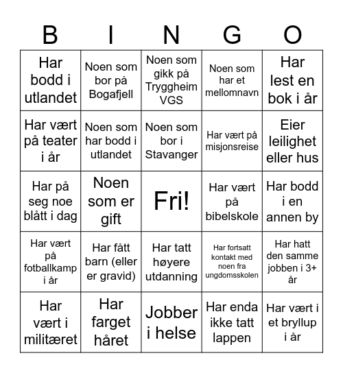 Tryggheim Forus Bingo Card