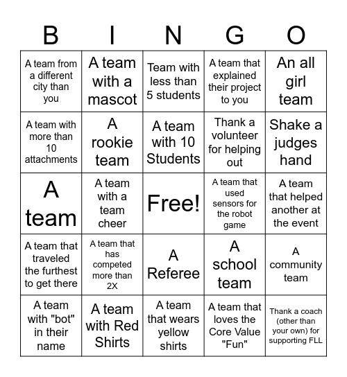 FIRST LEGO League Bingo Card