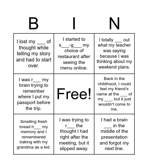 BRAIN BINGO Card