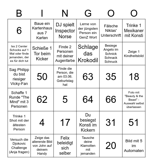 Johns B-Day Bingo Card