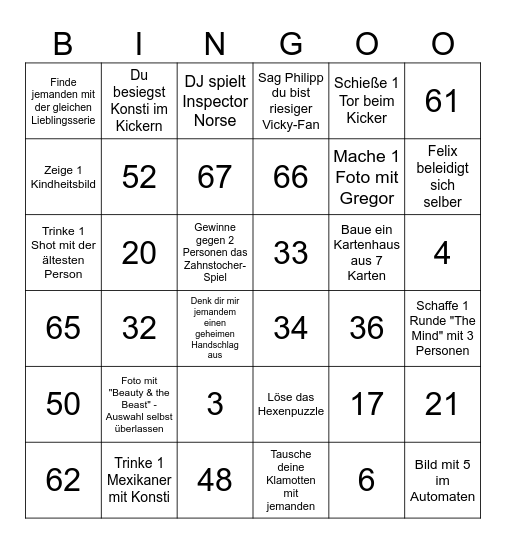 Johns B-Day Bingo Card