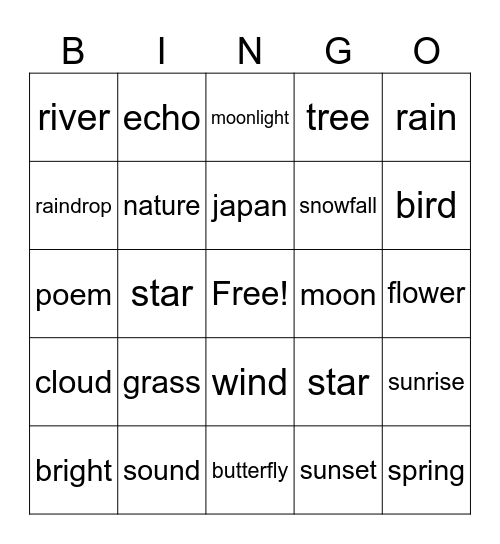 Haiku Bingo Card