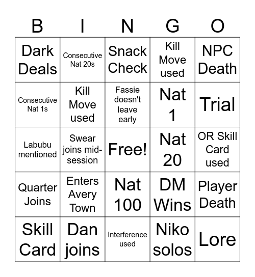 Bingo #21 Bingo Card