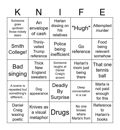 Knives Out Bingo Card