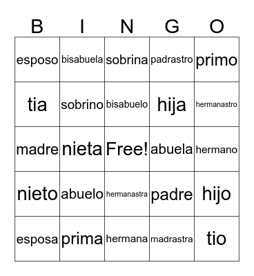 spanish bingo Card