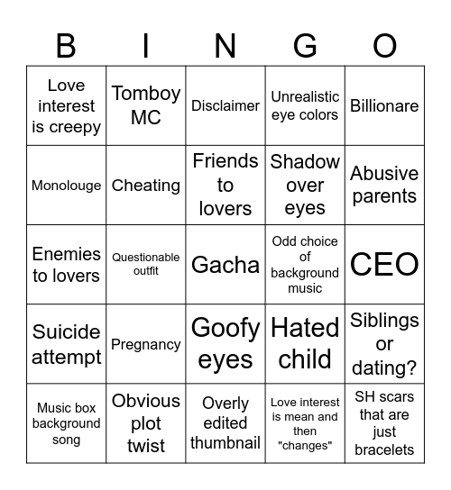 Gacha life bingo board Bingo Card