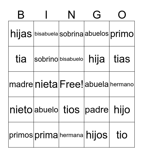 spanish bingo Card