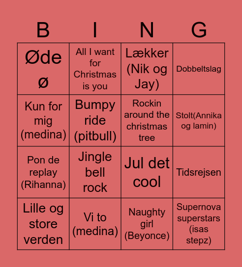 Emmerys musik bingo Card