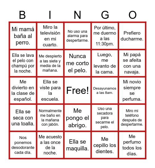 Verbos Reflexivos! Bingo Card